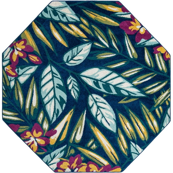 Rugs.com Bloom Collection Rug – 7 Ft Octagon Navy Blue Medium-Pile Rug Perfect For Living Rooms, Kitchens, Entryways