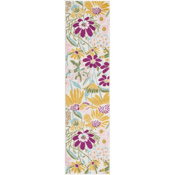 Rugs.com Bloom Collection Rug – 8 Ft Runner White Medium-Pile Rug Perfect For Hallways, Entryways