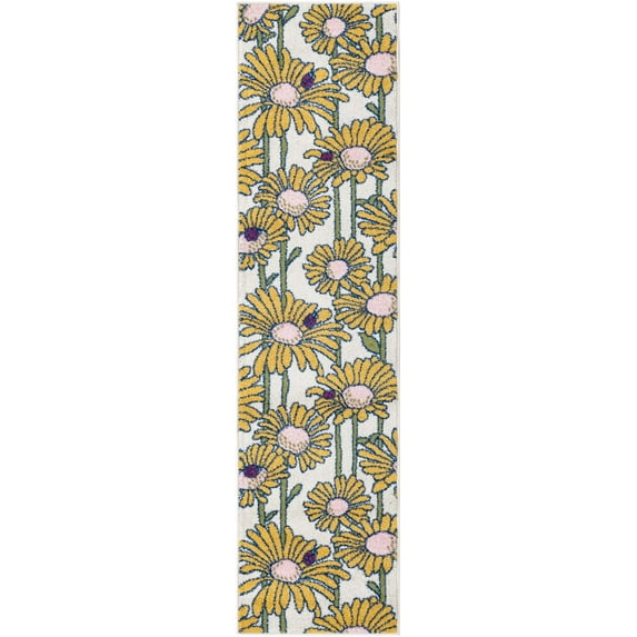 Rugs.com Bloom Collection Rug – 8 Ft Runner White Medium-Pile Rug Perfect For Hallways, Entryways