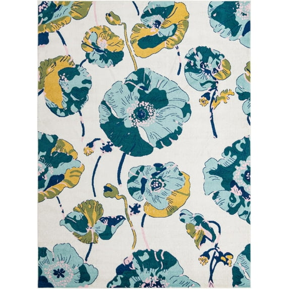 Rugs.com Bloom Collection Rug – 9' x 12' White Medium-Pile Rug Perfect For Living Rooms, Large Dining Rooms, Open Floorplans