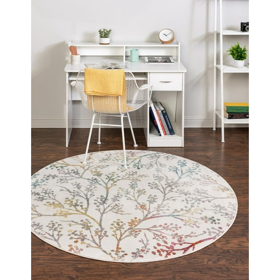 Rugs.com Blossom Collection Rug – 10 Ft Round Ivory Medium Rug Perfect For Kitchens, Dining Rooms