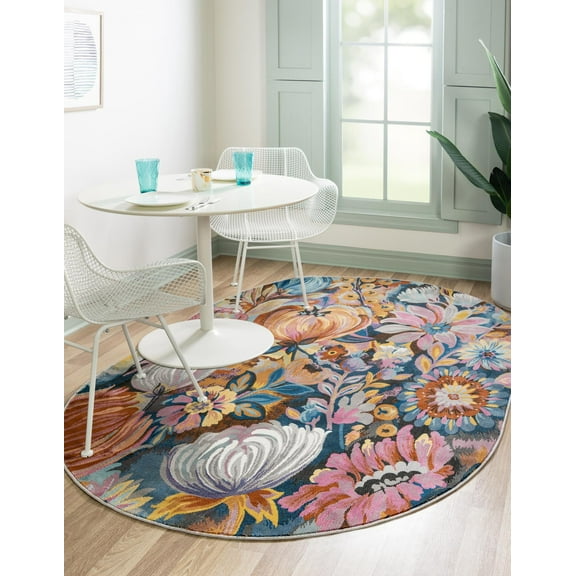 Rugs.com Blossom Collection Rug – 4' x 6' Oval Multi Medium Rug Perfect For Living Rooms, Large Dining Rooms, Open Floorplans