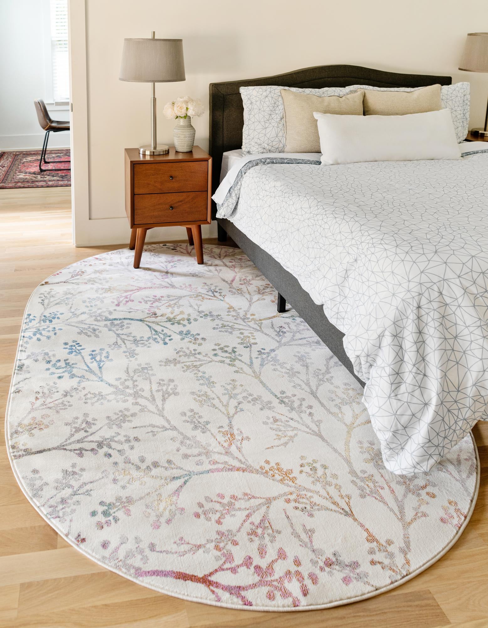Rugs.com Blossom Collection Rug – 5' x 8' Oval Ivory Medium Rug Perfect ...