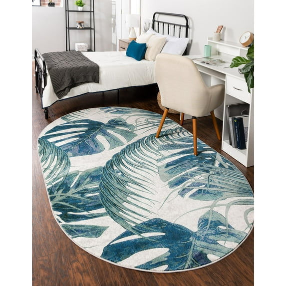 Rugs.com Blossom Collection Rug – 5' x 8' Oval Ivory Medium Rug Perfect For Living Rooms, Large Dining Rooms, Open Floorplans