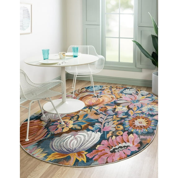 Rugs.com Blossom Collection Rug – 5' x 8' Oval Multi Medium Rug Perfect For Living Rooms, Large Dining Rooms, Open Floorplans