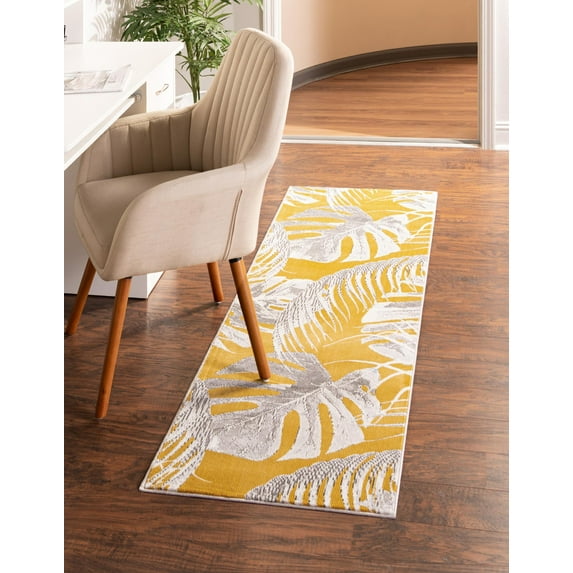 Rugs.com Blossom Collection Rug – 6 Ft Runner Yellow Medium Rug Perfect For Hallways, Entryways