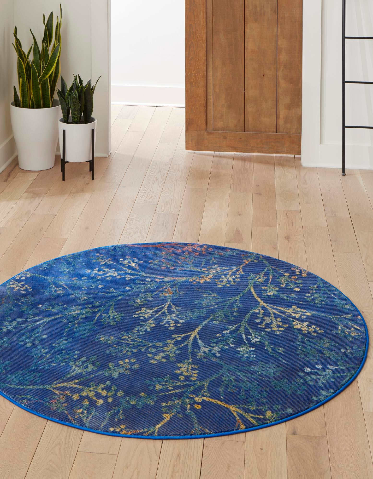 Rugs.com Blossom Collection Rug – 7 Ft Round Blue Medium Rug Perfect ...
