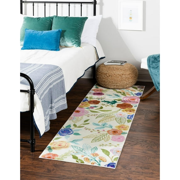 Rugs.com Blossom Collection Rug – 8 Ft Runner Ivory Medium Rug Perfect For Hallways, Entryways
