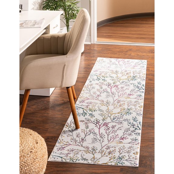 Rugs.com Blossom Collection Rug – 8 Ft Runner Ivory Medium Rug Perfect For Hallways, Entryways