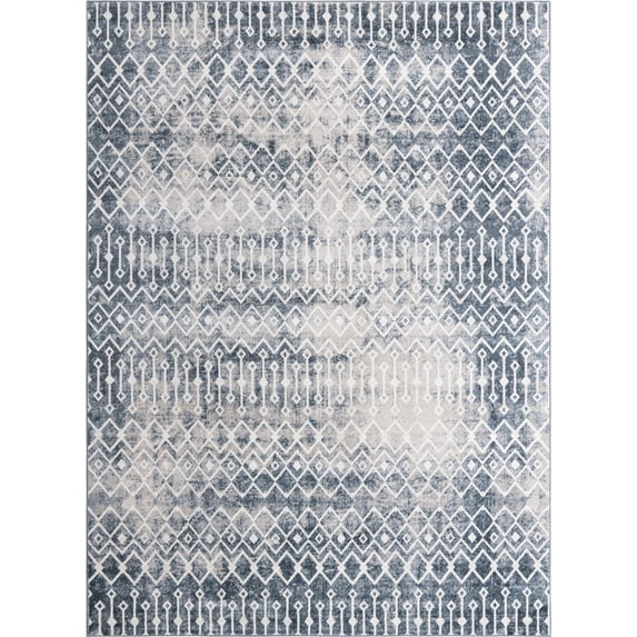 Rugs.com Bohemian Trellis Collection Rug – 10' x 13' Vintage Blue Low Rug Perfect For Living Rooms, Large Dining Rooms, Open Floorplans