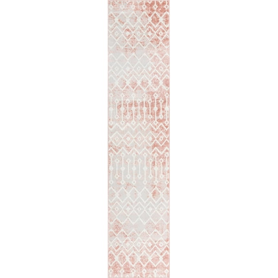 Rugs.com Bohemian Trellis Collection Rug – 12 Ft Runner Dusty Rose Low Rug Perfect For Hallways, Entryways