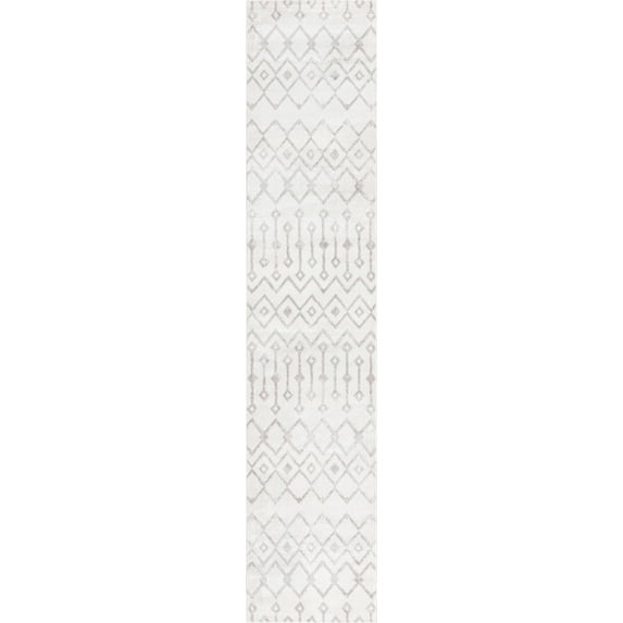 Rugs.com Bohemian Trellis Collection Rug – 12 Ft Runner Pearl Low Rug Perfect For Hallways, Entryways