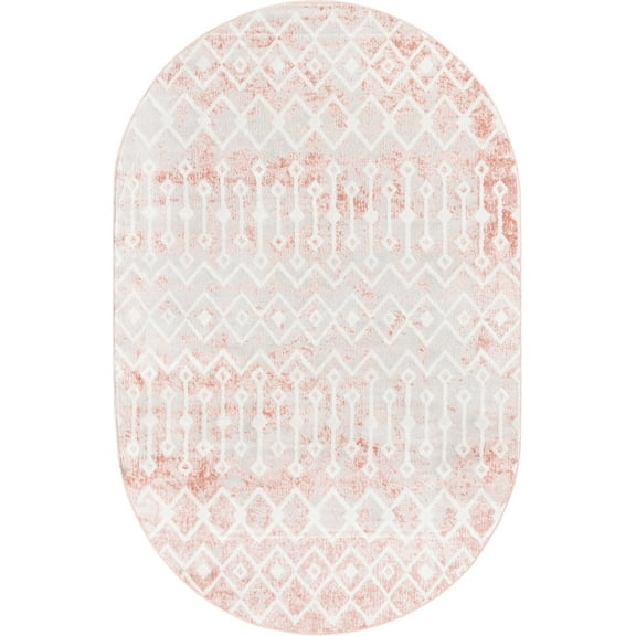 Rugs.com Bohemian Trellis Collection Rug – 5' x 8' Oval Dusty Rose Low Rug Perfect For Living Rooms, Large Dining Rooms, Open Floorplans