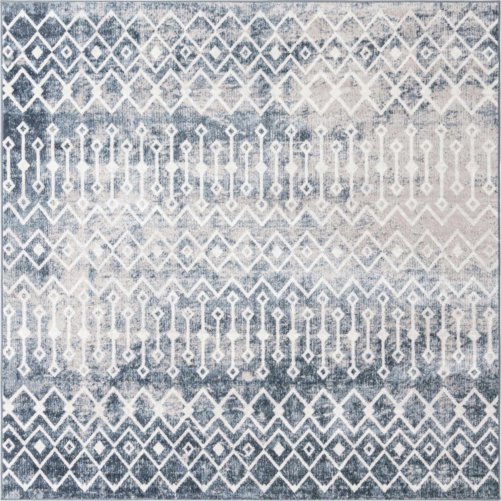 Rustic Rug Top View Blue Rugs.com Bohemian Trellis Collection Rug – 8 Ft Square Vintage Blue Low ...