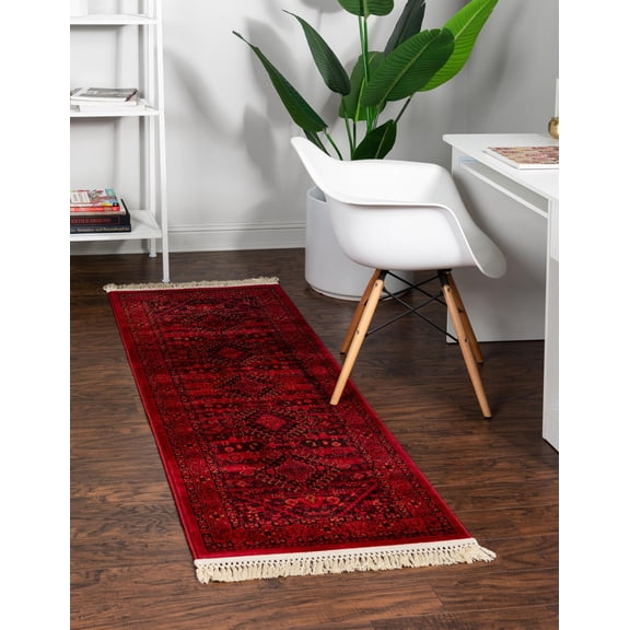 Rugs.com Bokhara Collection Rug – 12 Ft Runner Red Low Rug Perfect For Hallways, Entryways