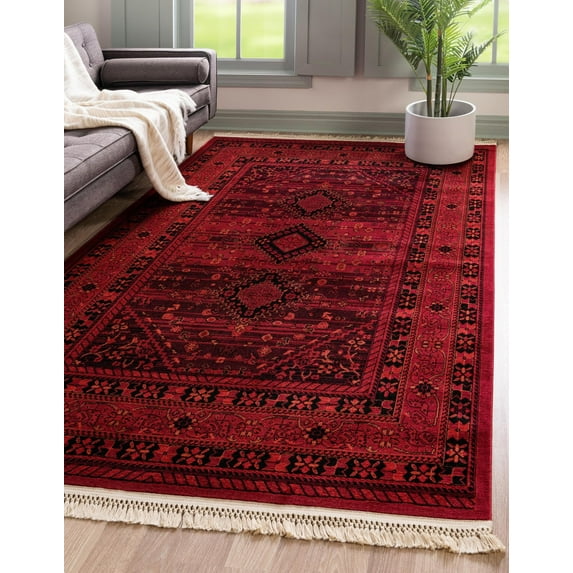 Rugs.com Bokhara Collection Rug – 3' x 5' Red Low Rug Perfect For Entryways, Kitchens, Breakfast Nooks, Accent Pieces
