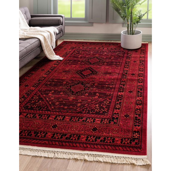 Rugs.com Bokhara Collection Rug – 6' x 9' Red Low Rug Perfect For Bedrooms, Dining Rooms, Living Rooms