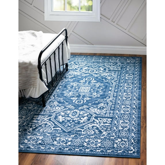 Rugs.com Boston Collection Rug – 2' x 3' Blue Low-Pile Rug Perfect For Living Rooms, Large Dining Rooms, Open Floorplans