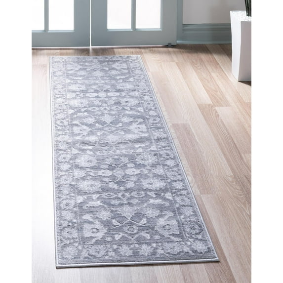 Rugs.com Boston Collection Rug – 6 Ft Runner Gray Low-Pile Rug Perfect For Hallways, Entryways