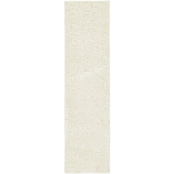 Rugs.com Botanical Shag Collection Rug – 10 Ft Runner Ivory Shag Rug Perfect For Hallways, Entryways