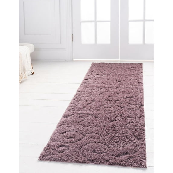 Rugs.com Botanical Shag Collection Rug – 10 Ft Runner Violet Shag Rug Perfect For Hallways, Entryways