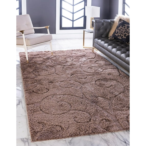Rugs Botanical Shag Collection Brown Shag Area Rug, 4" x 6"