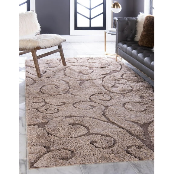 Rugs.com Botanical Shag Collection Rug – 4' x 6' Light Brown Shag Rug Perfect For Living Rooms, Large Dining Rooms, Open Floorplans