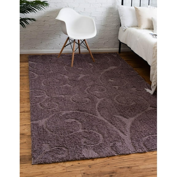 Rugs.com Botanical Shag Collection Rug – 4' x 6' Violet Shag Rug Perfect For Living Rooms, Large Dining Rooms, Open Floorplans