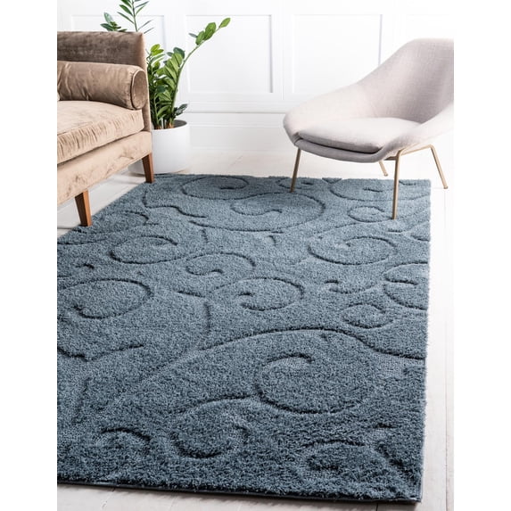 Rugs.com Botanical Shag Collection Rug – 5' x 8' Blue Shag Rug Perfect For Living Rooms, Large Dining Rooms, Open Floorplans