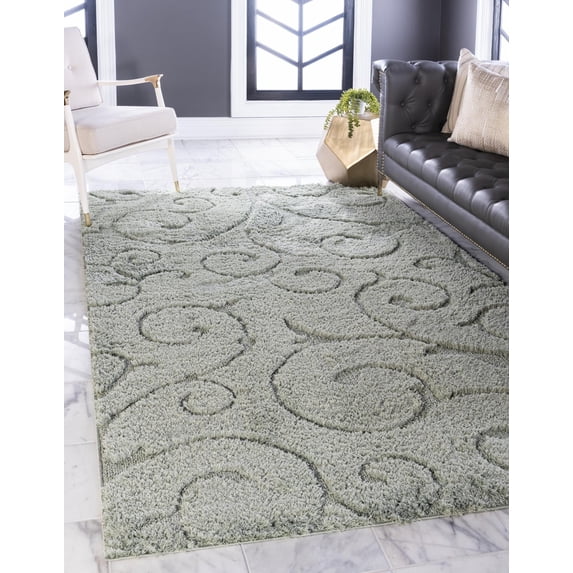 Rugs.com Botanical Shag Collection Rug – 5' x 8' Green Shag Rug Perfect For Living Rooms, Large Dining Rooms, Open Floorplans