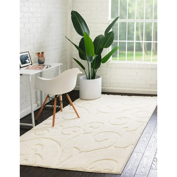Rugs.com Botanical Shag Collection Rug – 5' x 8' Ivory Shag Rug Perfect For Living Rooms, Large Dining Rooms, Open Floorplans
