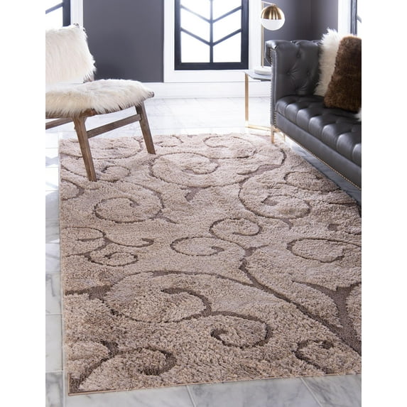 Rugs.com Botanical Shag Collection Rug – 5' x 8' Light Brown Shag Rug Perfect For Living Rooms, Large Dining Rooms, Open Floorplans