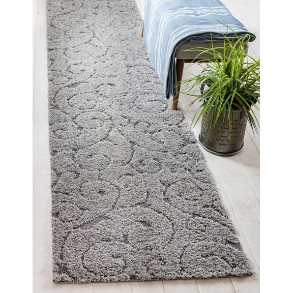 Rugs.com Botanical Shag Collection Rug – 6 Ft Runner Gray Shag Rug Perfect For Hallways, Entryways