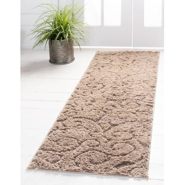 Rugs.com Botanical Shag Collection Rug – 6 Ft Runner Light Brown Shag Rug Perfect For Hallways, Entryways
