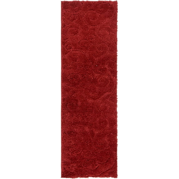 Rugs.com Botanical Shag Collection Rug – 6 Ft Runner Red Shag Rug Perfect For Hallways, Entryways