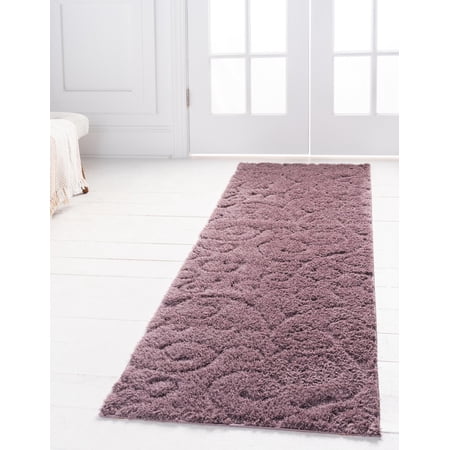 Rugs.com Botanical Shag Collection Rug – 6 Ft Runner Violet Shag Rug Perfect For Hallways, Entryways