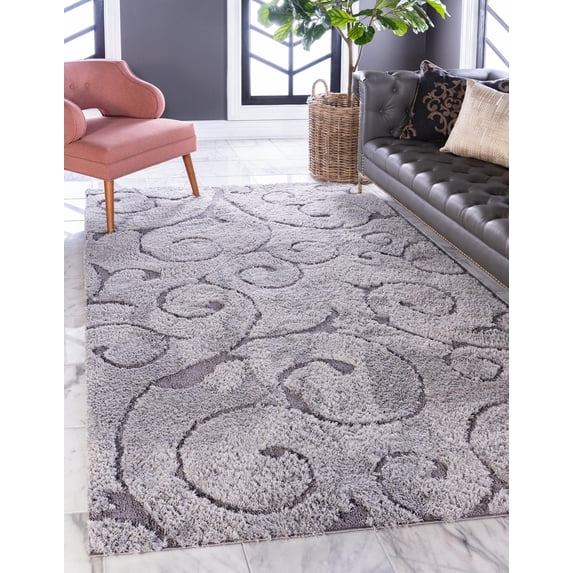 Rugs.com Botanical Shag Collection Rug – 8' x 10' Gray Shag Rug Perfect For Living Rooms, Large Dining Rooms, Open Floorplans