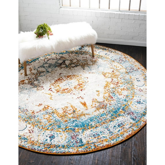 Rugs.com Brighella Collection Rug – 10 Ft Round Beige Medium Rug Perfect For Kitchens, Dining Rooms