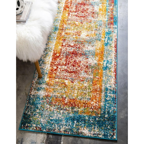 Rugs.com Brighella Collection Rug – 10 Ft Runner Multi Medium Rug Perfect For Hallways, Entryways