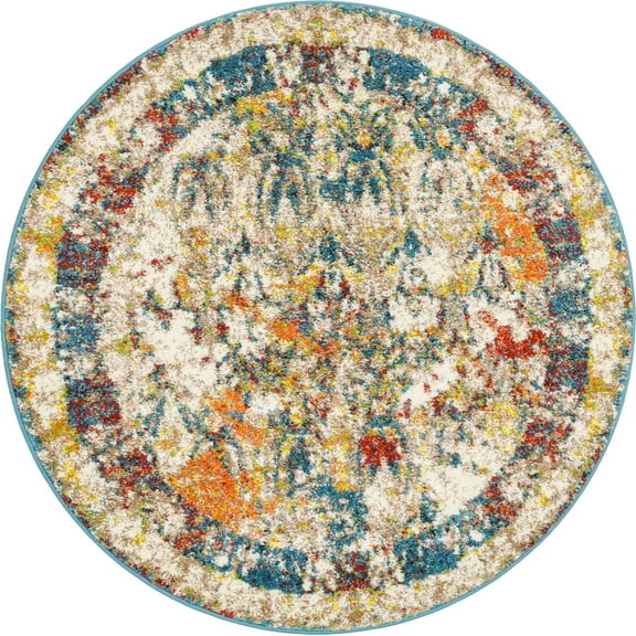 Rugs.com Brighella Collection Rug – 4 Ft Round Multi Medium Rug Perfect For Kitchens, Dining Rooms