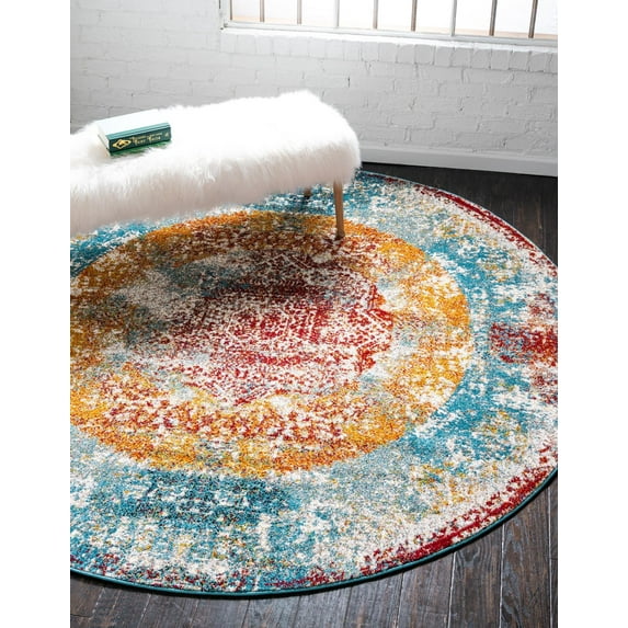 Rugs.com Brighella Collection Rug – 5 Ft Round Multi Medium Rug Perfect For Kitchens, Dining Rooms
