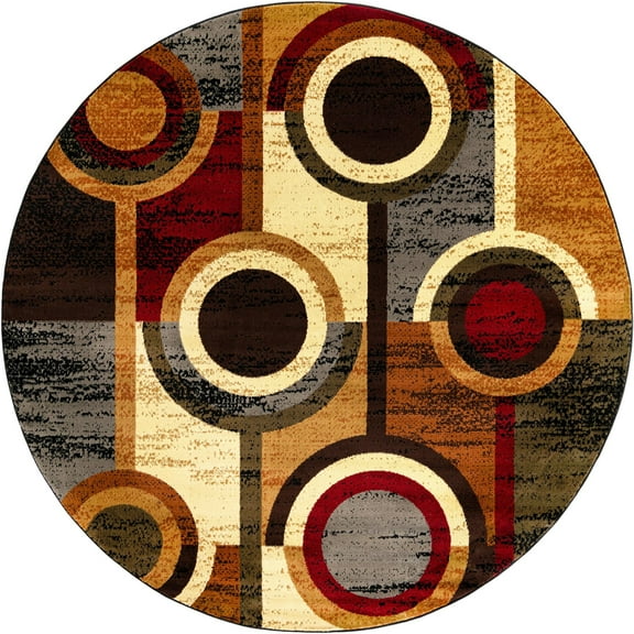 Rugs.com Cafe Collection Rug – 3 Ft Round Multi Medium-Pile Rug Perfect For Kitchens, Dining Rooms