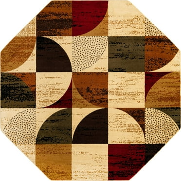 Rugs.com Cafe Collection Rug – 7 Ft Octagon Multi Medium-Pile Rug Perfect For Living Rooms, Kitchens, Entryways