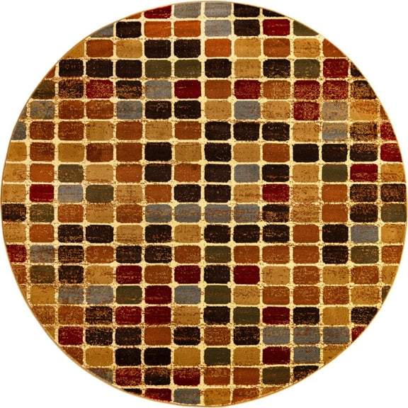 Rugs.com Cafe Collection Rug – 7 Ft Round Multi Medium-Pile Rug Perfect For Kitchens, Dining Rooms