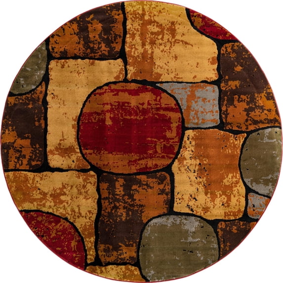 Rugs.com Cafe Collection Rug – 7 Ft Round Multi Medium-Pile Rug Perfect For Kitchens, Dining Rooms