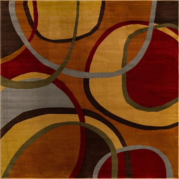 Rugs.com Cafe Collection Rug – 8 Ft Square Multi Medium-Pile Rug Perfect For Living Rooms, Kitchens, Entryways