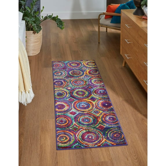 Rugs.com Calypso Collection Rug – 12 Ft Runner Multi Medium Rug Perfect For Hallways, Entryways
