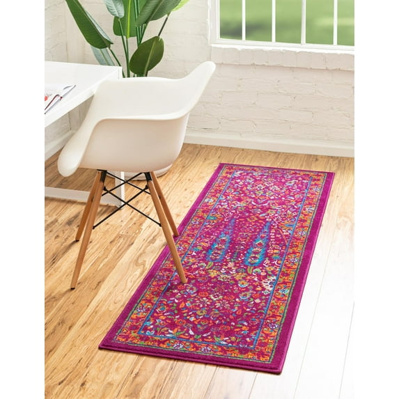 Rugs.com Calypso Collection Rug – 12 Ft Runner Pink Medium Rug Perfect For Hallways, Entryways