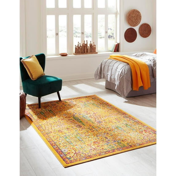 Rugs.com Calypso Collection Rug – 4' x 6' Yellow Medium Rug Perfect For Entryways, Kitchens, Breakfast Nooks, Accent Pieces