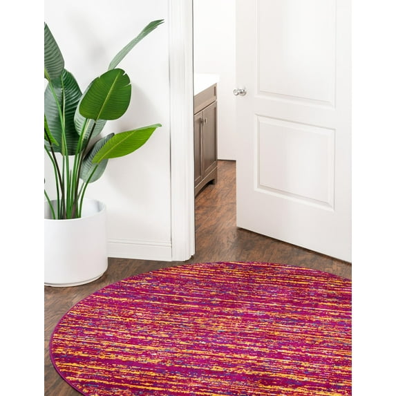 Rugs.com Calypso Collection Rug – 5 Ft Round Pink Medium Rug Perfect For Kitchens, Dining Rooms